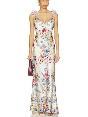 Camilla V Neck Bias Slip Dress With Back Frill in I Left My Heart In Granada